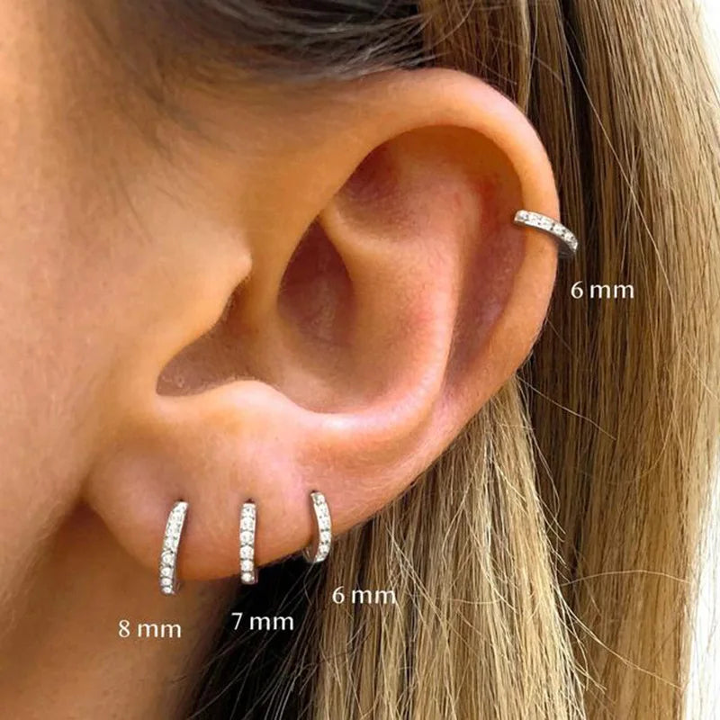 1Pair Stainless Steel Minimal Hoop Earrings - Crystal Zirconia -Small Huggie Thin Cartilage Earrings