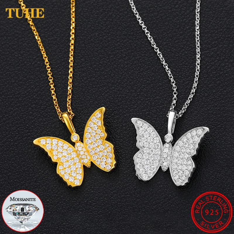Moissanite Butterfly Pendant Necklace - Sterling Sliver  Design CharmJew