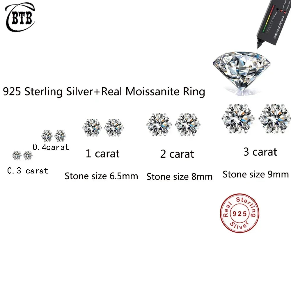 925 Sterling Silver - GRA Certified 0.5-3CT - Real Moissanite -  Six-jaw Stud Earrings