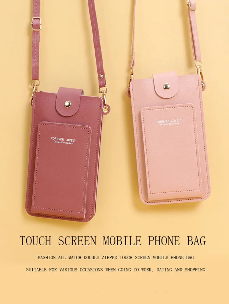 Women Bags Soft Leather Wallets - Touch Screen Cell Phone Purse - Crossbody Shoulder Strap Handbag