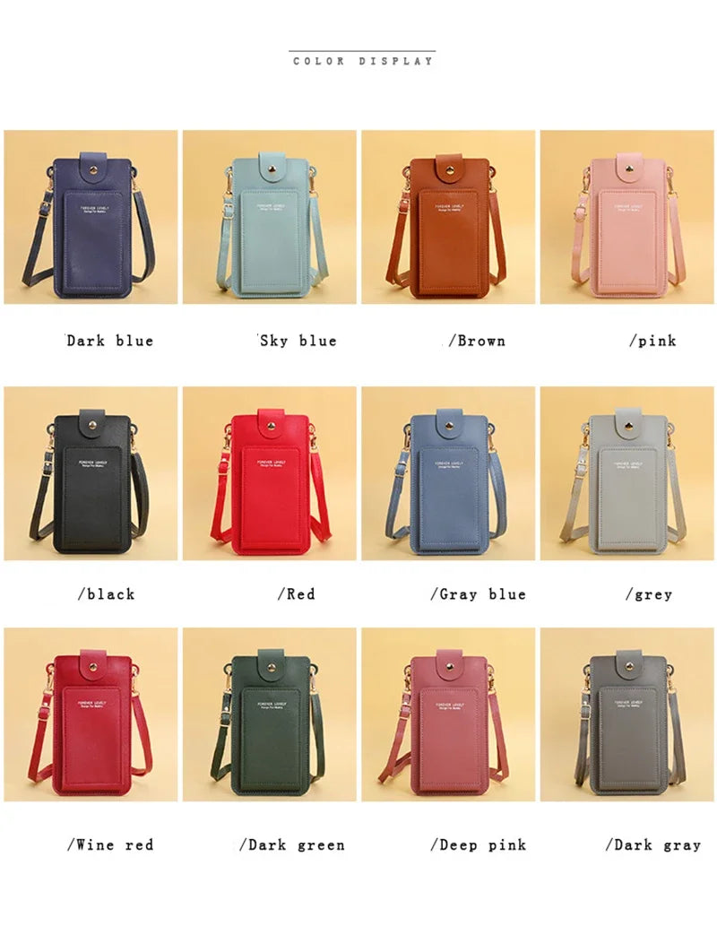 Women Bags Soft Leather Wallets - Touch Screen Cell Phone Purse - Crossbody Shoulder Strap Handbag