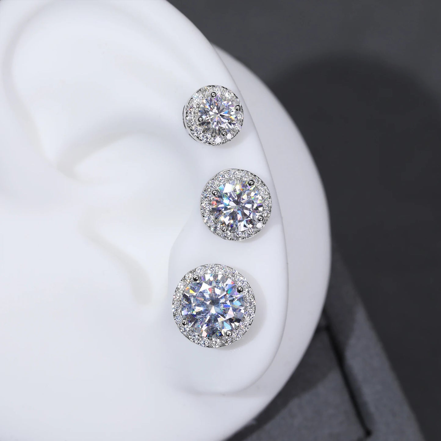 Classic Fashion Real Moissanite Stud Earrings For Women.  Sterling Silver Sparkling Engagement & Wedding Gifts