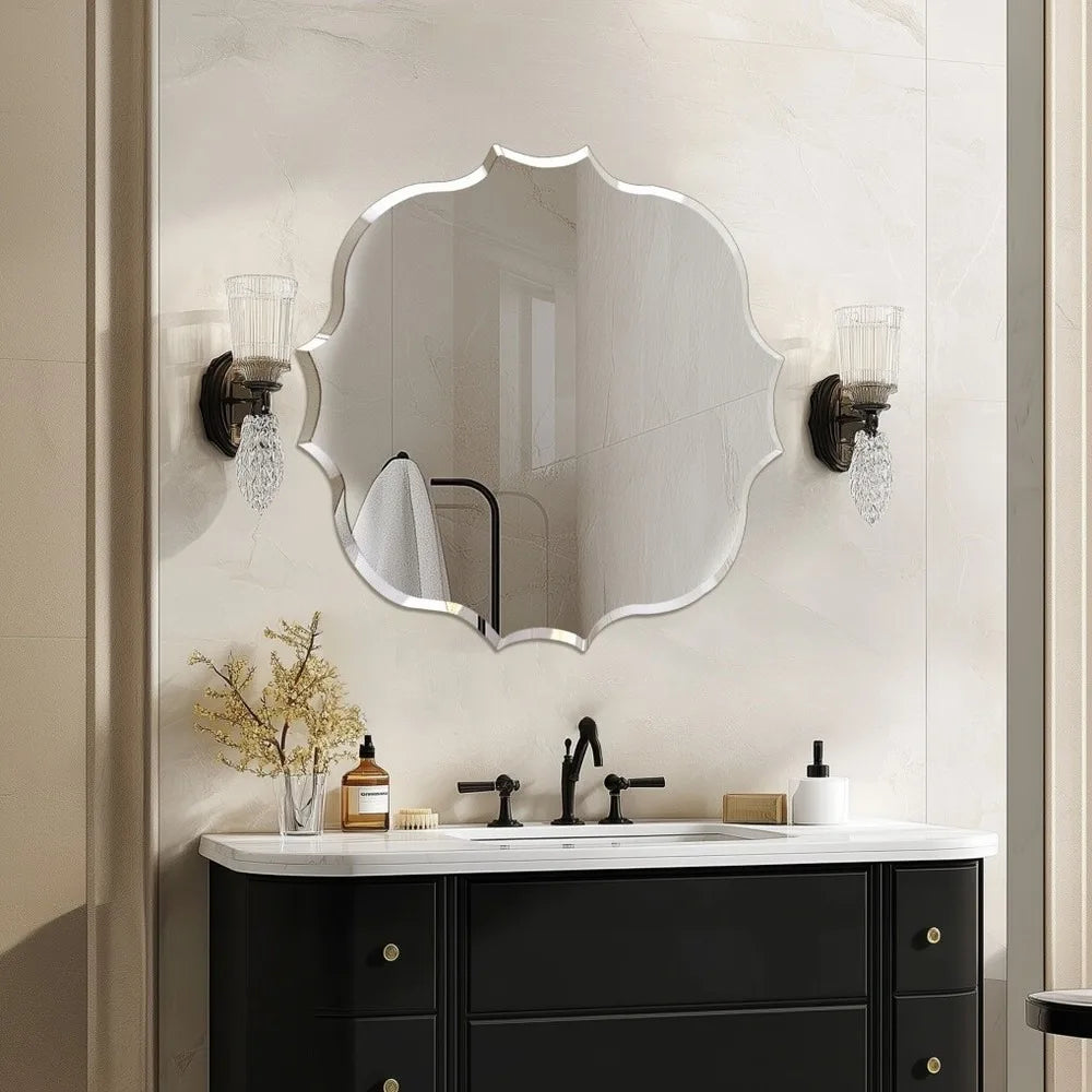 Wall Mirror Scalloped Frameless Beveled Edge