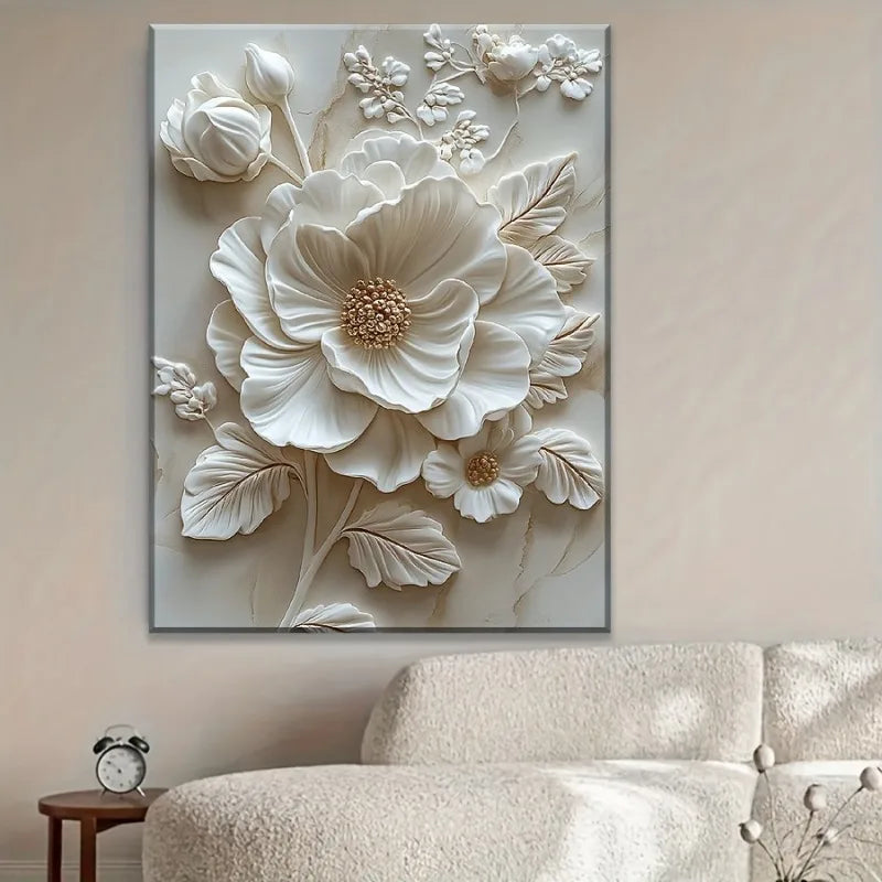White Flower Pattern -  Canvas - Wall Mounted