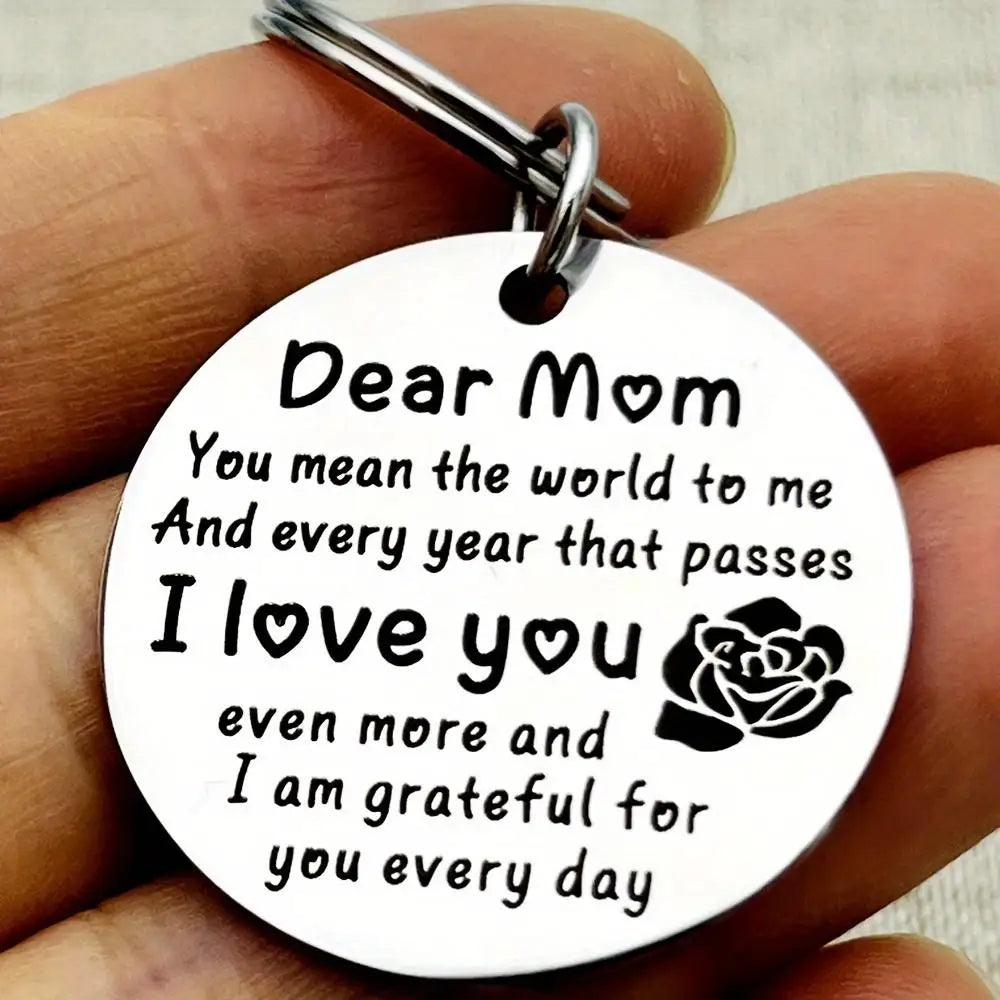 Dear Mom I Love You" Keychains with Engraved Rose Design