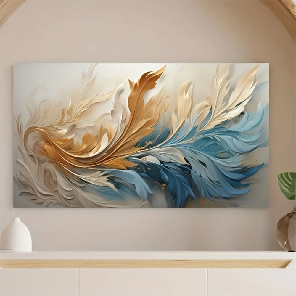 Modern abstract gold feather canvas art,