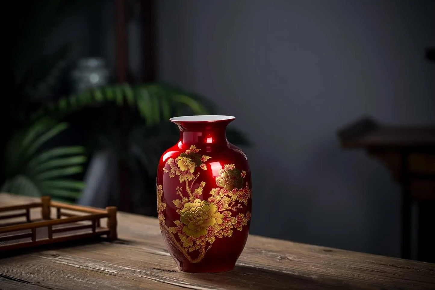 Ceramic Oriental Vase - Flower Vases Decorated with Peony Design
