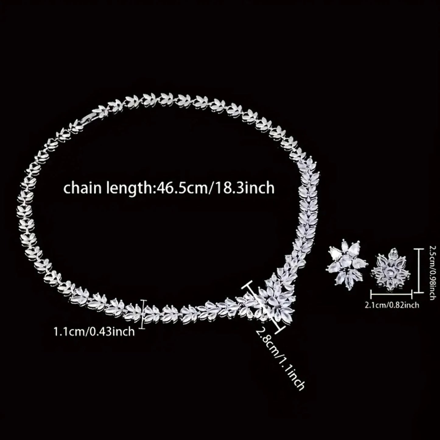 925 Silver, Zirconia Flower Two Piece Set, Necklace and Earrings