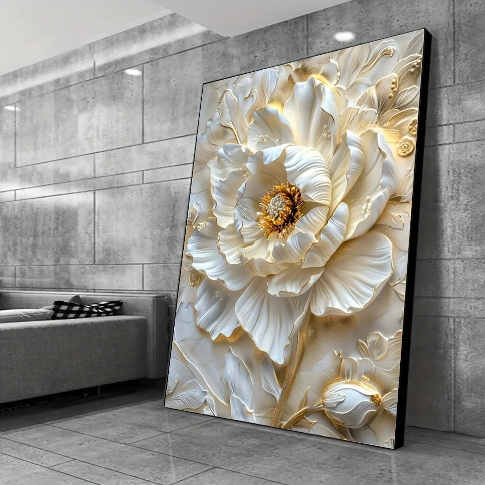 1pc modern abstract floral canvas art prints, frameless white floral