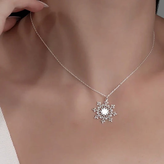 Stainless Steel Ice Snowflake Charm Necklace