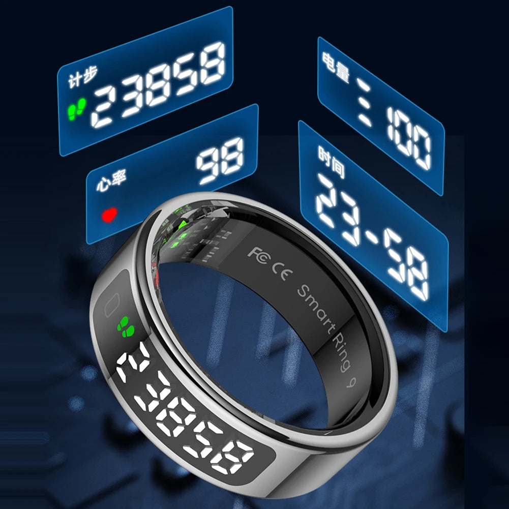 R11 Smart Ring with Display Screen and Touch Heart Rate Blood Oxygen Monitor - Wireless Charging Fitness Ring for Men & Women