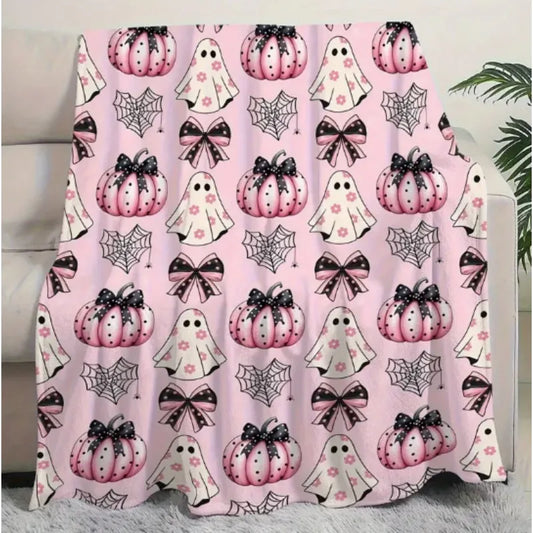 Halloween Blanket with Spooky Pumpkin and Ghost Pattern for Sofa, Bed