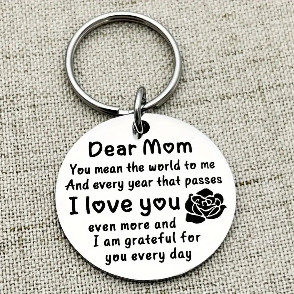 Dear Mom I Love You" Keychains with Engraved Rose Design