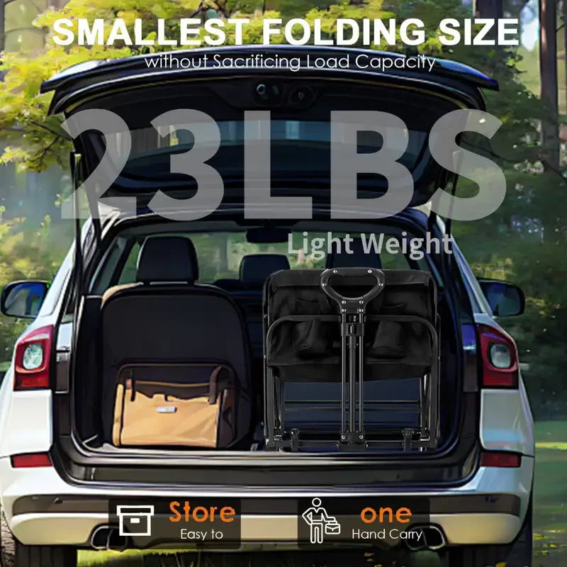 330/450LB Heavy Duty Foldable Utility  Wagon With Terrain Car storage car Wheels, Side Pockets,