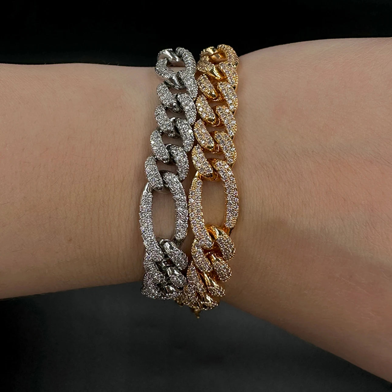 Figaro Bracelet Prong Setting - Real Gold Plated  Jewelry