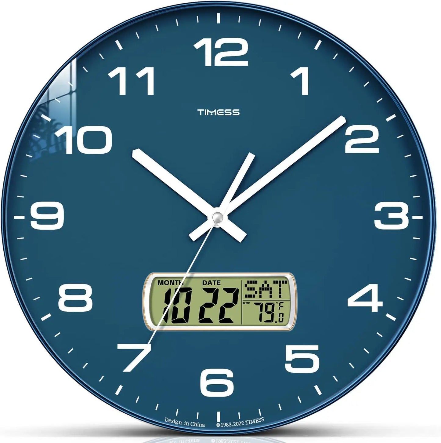 TIMESS Calendar Wall Clock,- 3 Sizes - 4 Colors Optional with Calendar and Fahrenheit Temperature