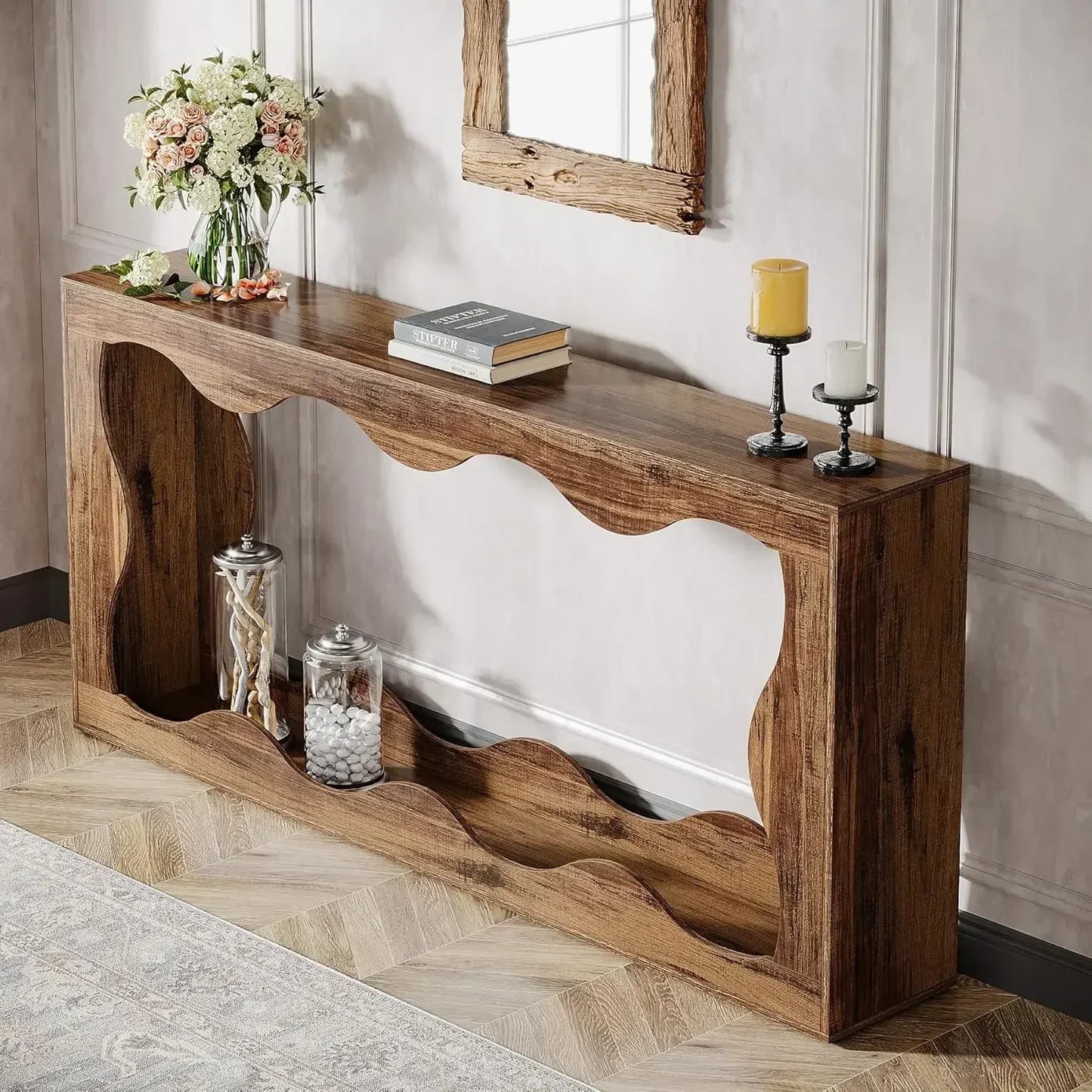 63-Inch  Console Table with Storage, Couch Table Behind Sofa,-  Long Entryway Table,