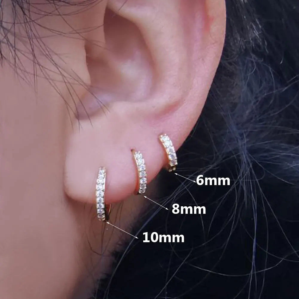 1Pair Stainless Steel Minimal Hoop Earrings - Crystal Zirconia -Small Huggie Thin Cartilage Earrings