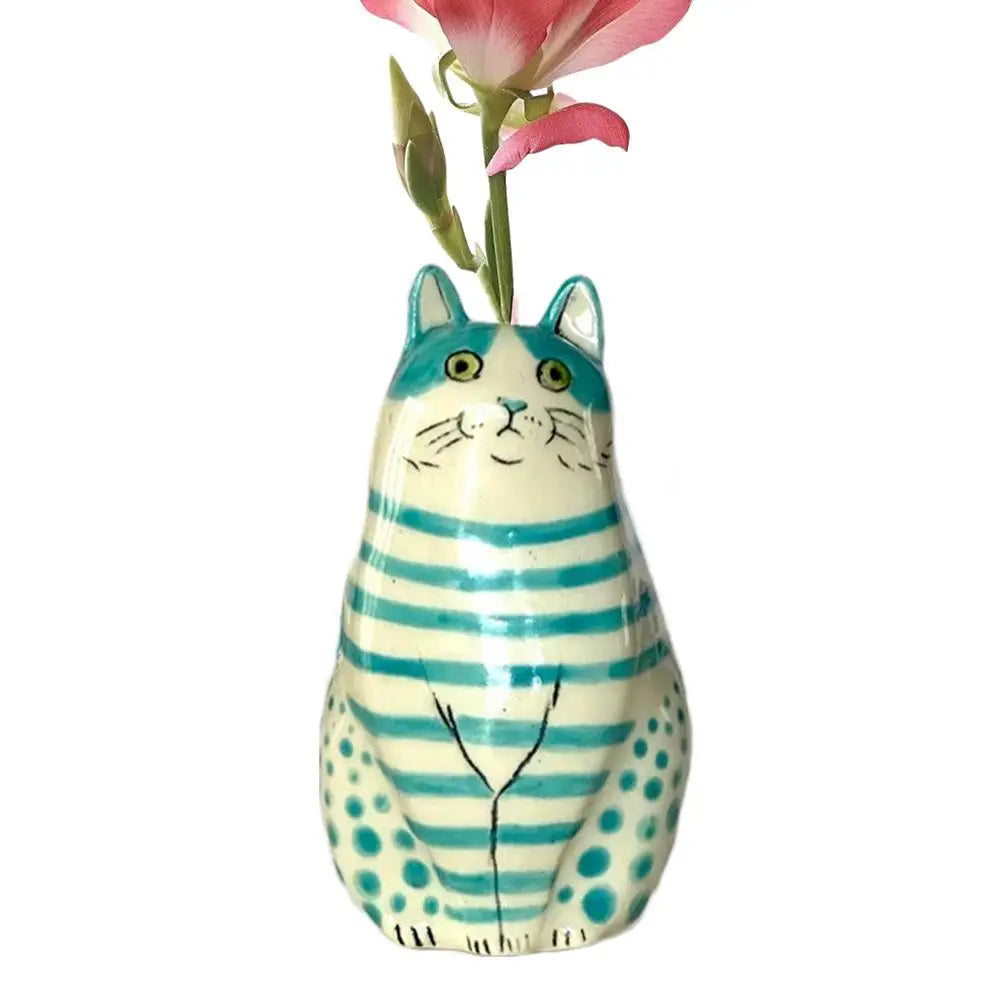 Polka Dot Cat Flower Vase - Dot Pattern Resin Cat Vase - Cat Vase For Home Bookshelf Shelf Decoration Tiny Animal Vases
