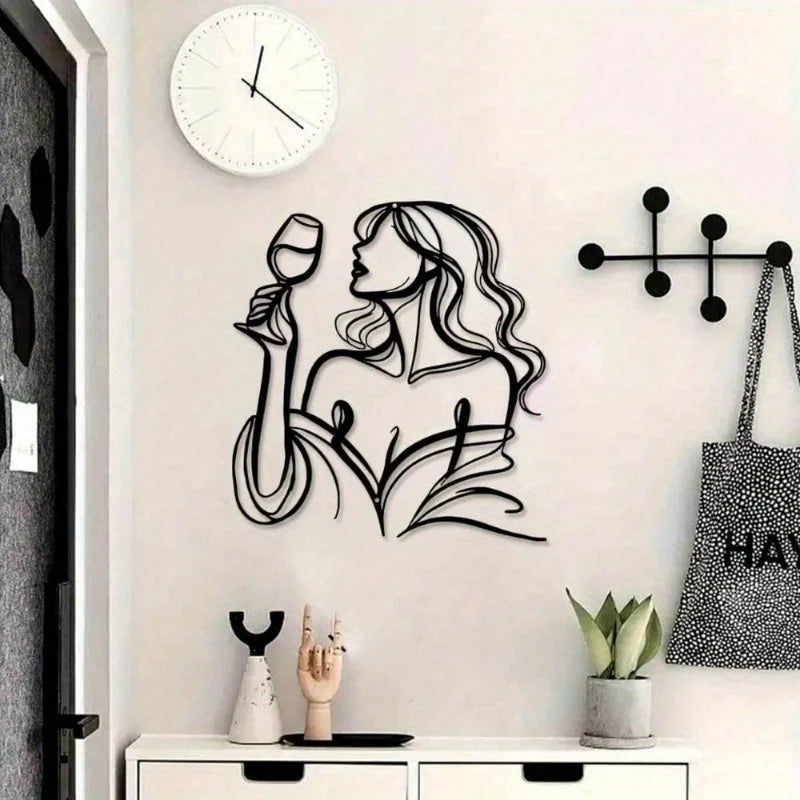 Long-Haired Lady - Raised Glass Metal Wall Sculpture -Waterproof,Rust-Resistant & Christmas Gift,- Bedroom Decor
