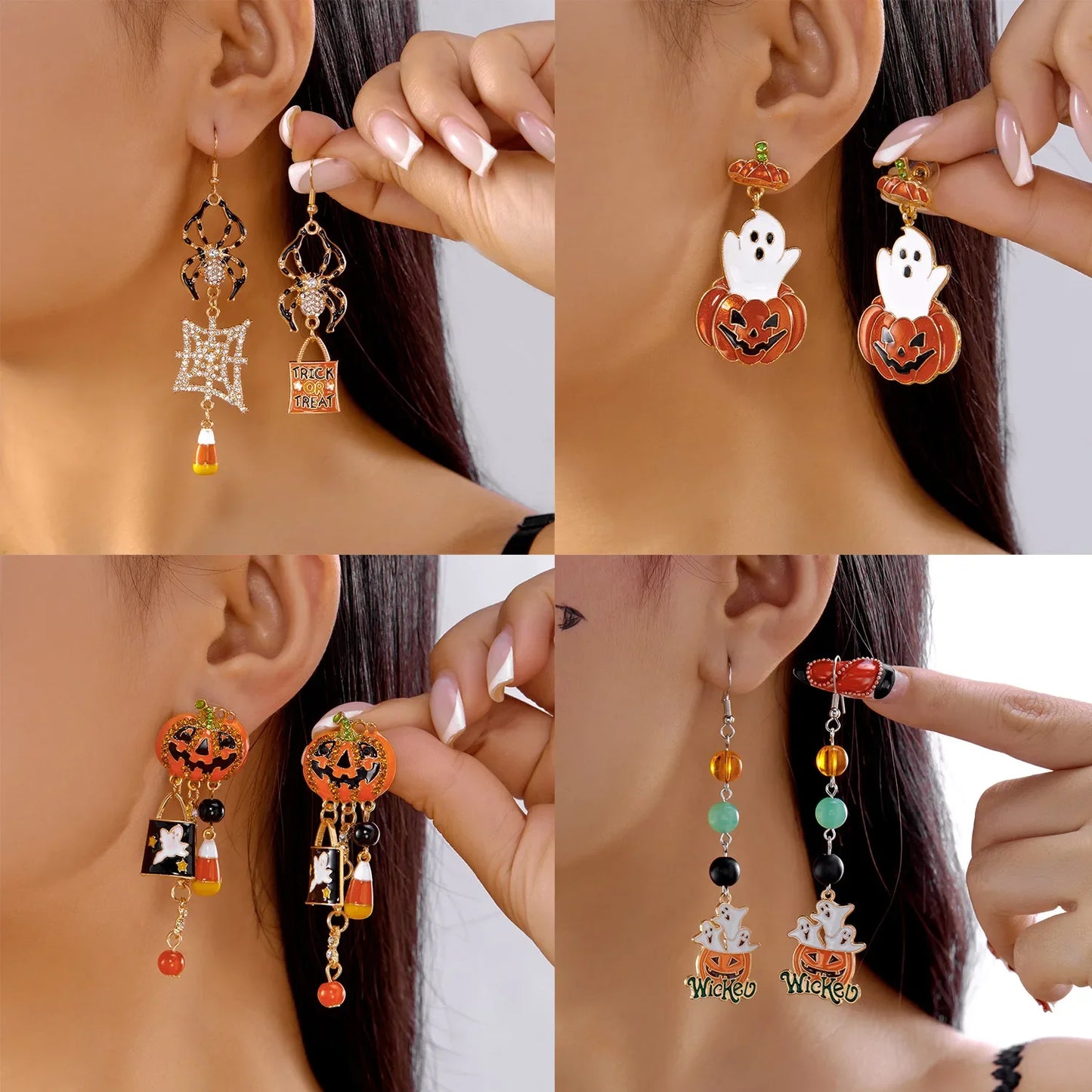 Cute Halloween Dangle Earrings for Women - Cartoon Pumpkin - Ghost Spider Drop Oil Earring