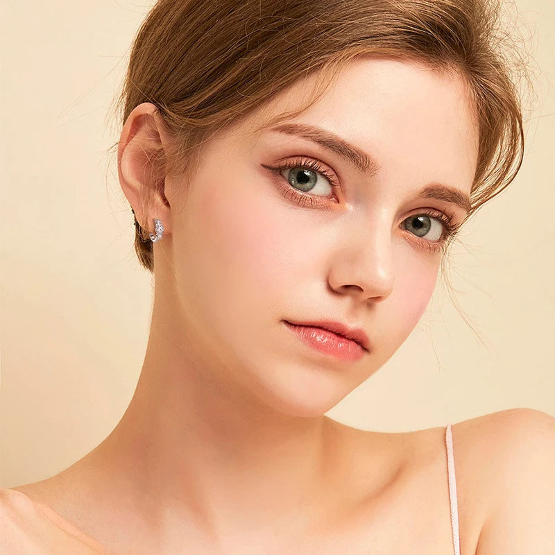 S925 Silver Hoop Earring - Ladies Moissanite Dangle Earrings - Three Stone D Color Glittering Diamond