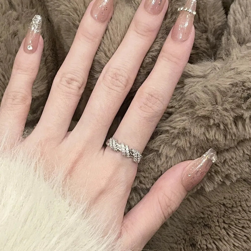 Vintage Wrap Adjustable Ring Silver Plated Cubic Zirconia - Elegant Stacking Ring for Women