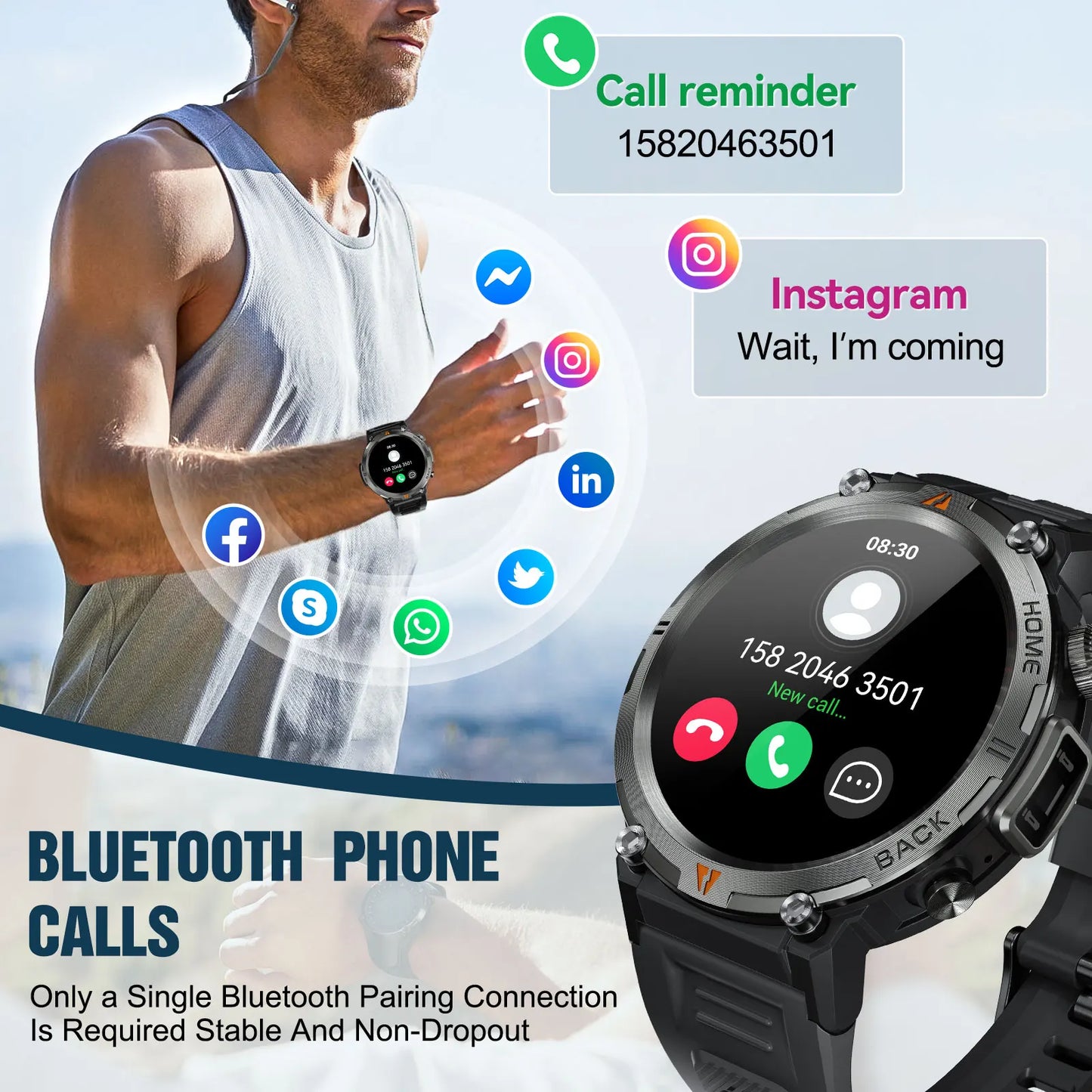 2025 KE3 Bluetooth Call Smart Watch - Men Full Touch Screen - Health Monitor With  steel ring - Men SmartWatch