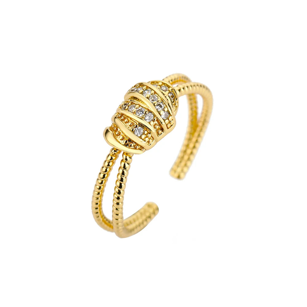 Rainbow Zircon Rings For Women Stainless Steel Gold Color - Geometric Adjustable Ring J