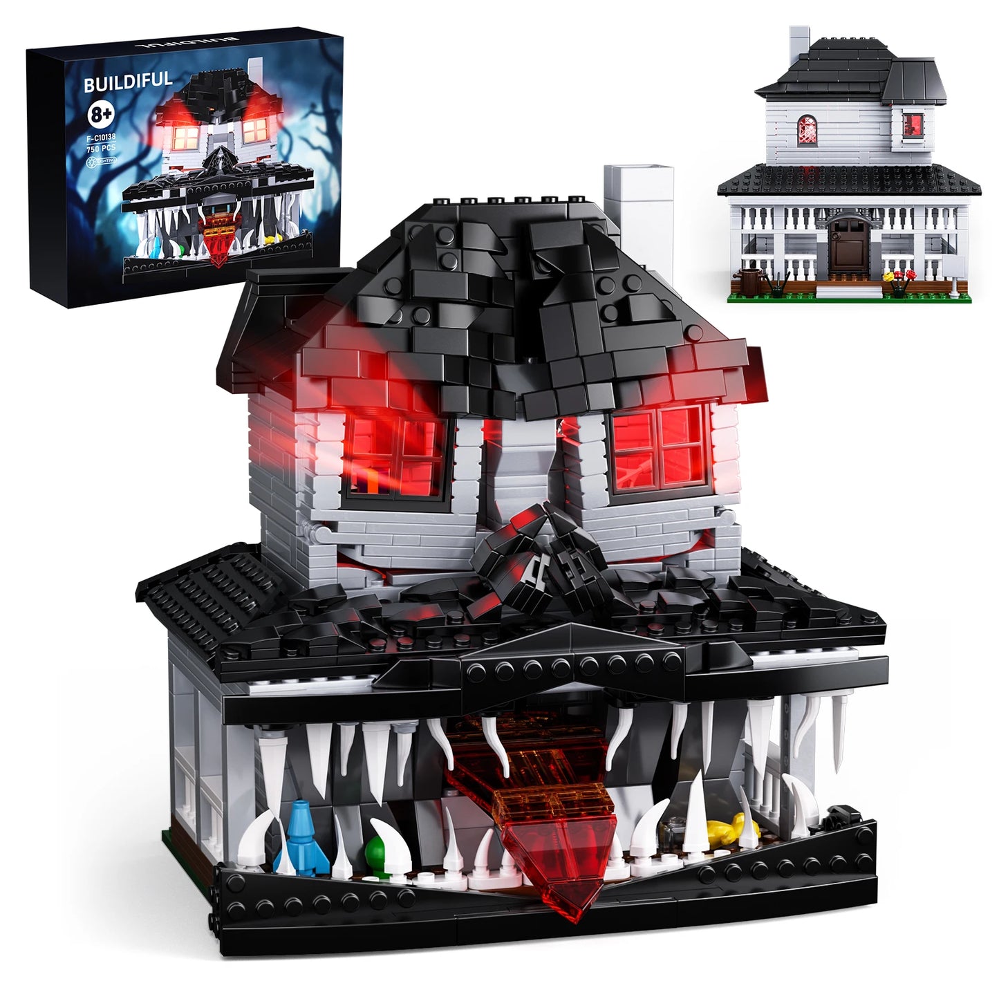 Haunted House Building -Bricks -Toys Monster Hut Model Blocks - Home Decoration with LED light,