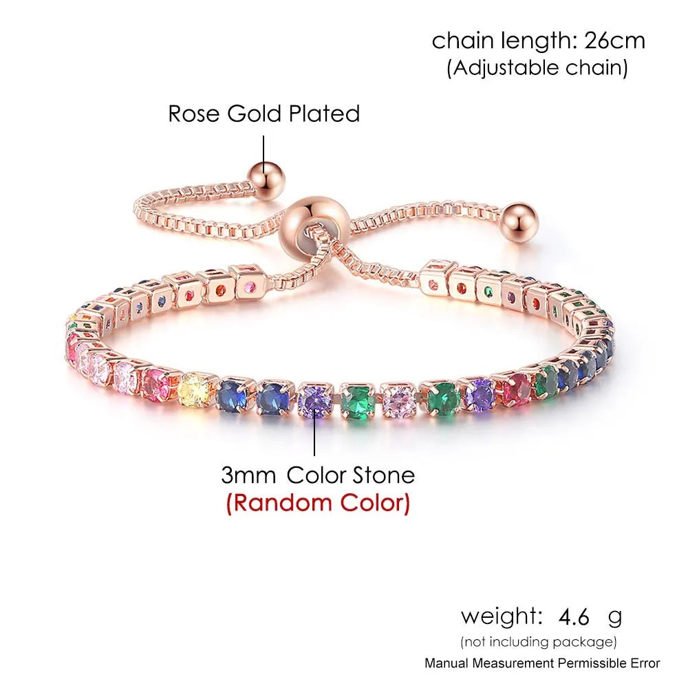 Adjustable Multicolor Tennis Bracelets for Women - Ladies  Rainbow Colorful Zircon Charm Bracelet