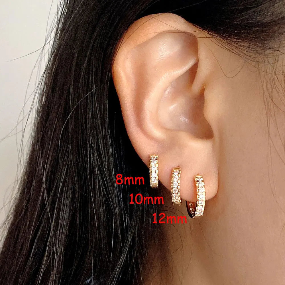 1Pair Stainless Steel Minimal Hoop Earrings - Crystal Zirconia -Small Huggie Thin Cartilage Earrings