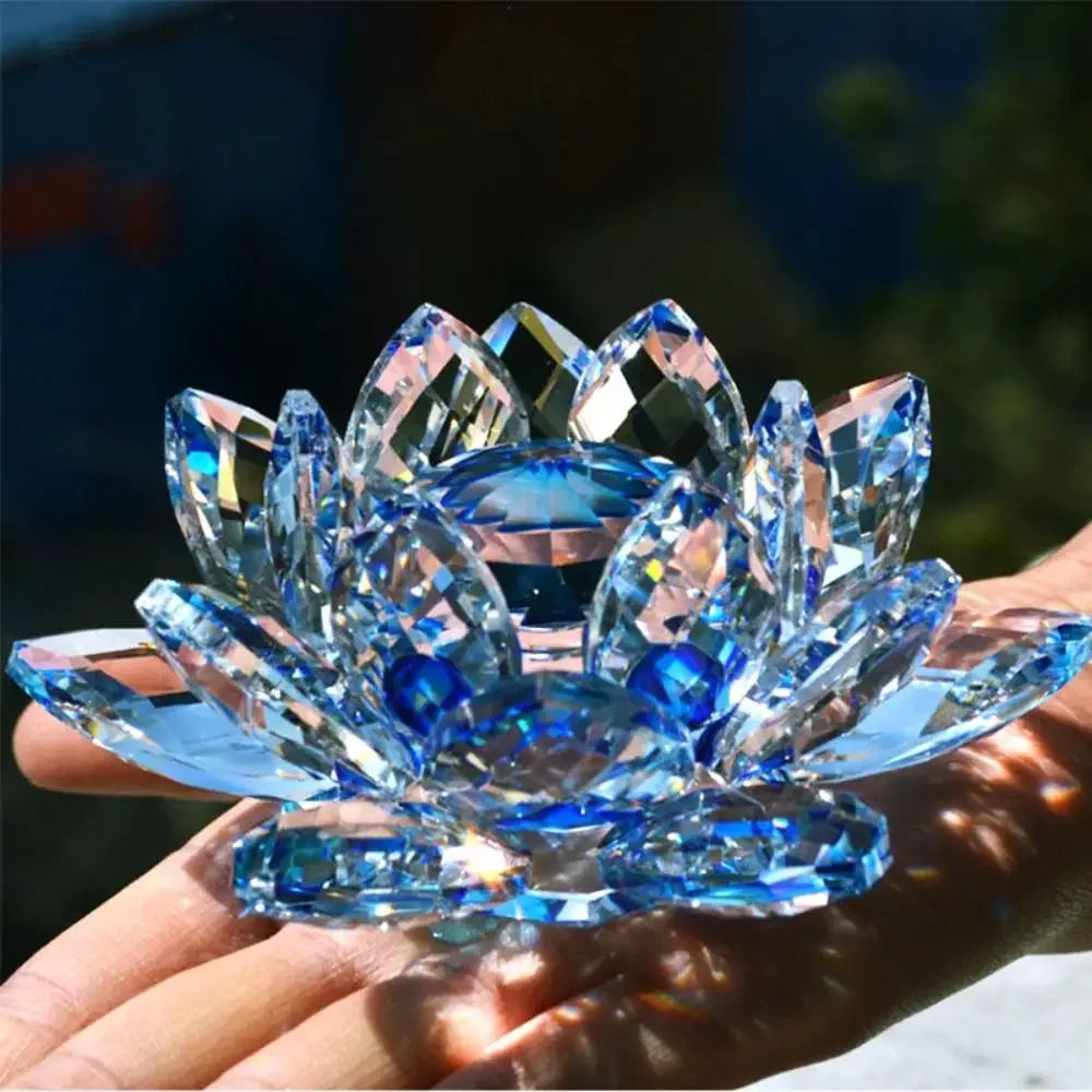 60-140mm Crystal Lotus Flower Figurine Home  Decoration - Glass Craft Paperweight - Table Ornaments
