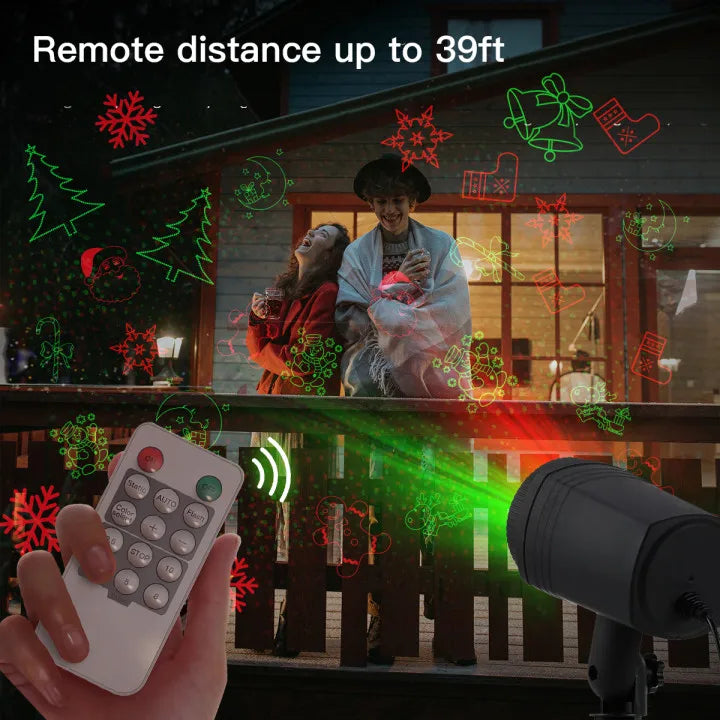 Christmas Projector Lights Outdoor with Remote, Holiday Projector Lights with Red and Green 12 Christmas Decoration Patterns