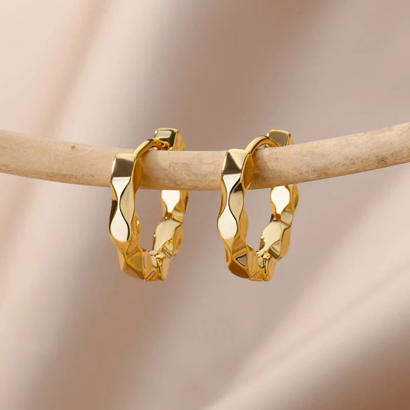 Zircon Round Hoop Earrings For Women - Gold Color Stainless Steel Earring