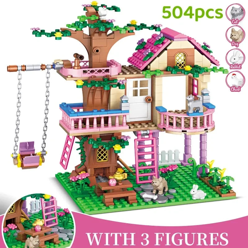 Friends City Tree House Summer Holiday - Villa Castle Building Blocks Sets - Figures Garden DIY - Toys for Kids Girl Birthday Gift
