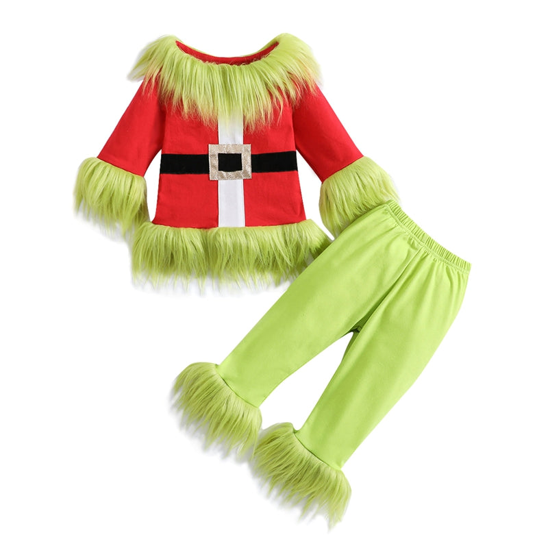 6M-7Y  Kids - Boys - Girls Christmas Clothes - Plush Tops and Elastic Waist Pants - Child Fuzzy Suits