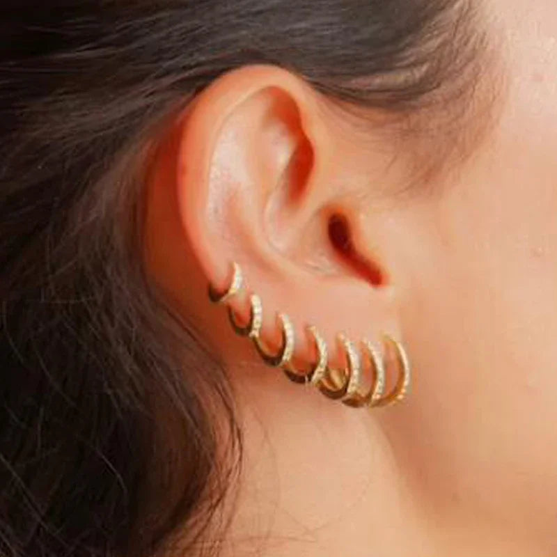 1Pair Stainless Steel Minimal Hoop Earrings - Crystal Zirconia -Small Huggie Thin Cartilage Earrings