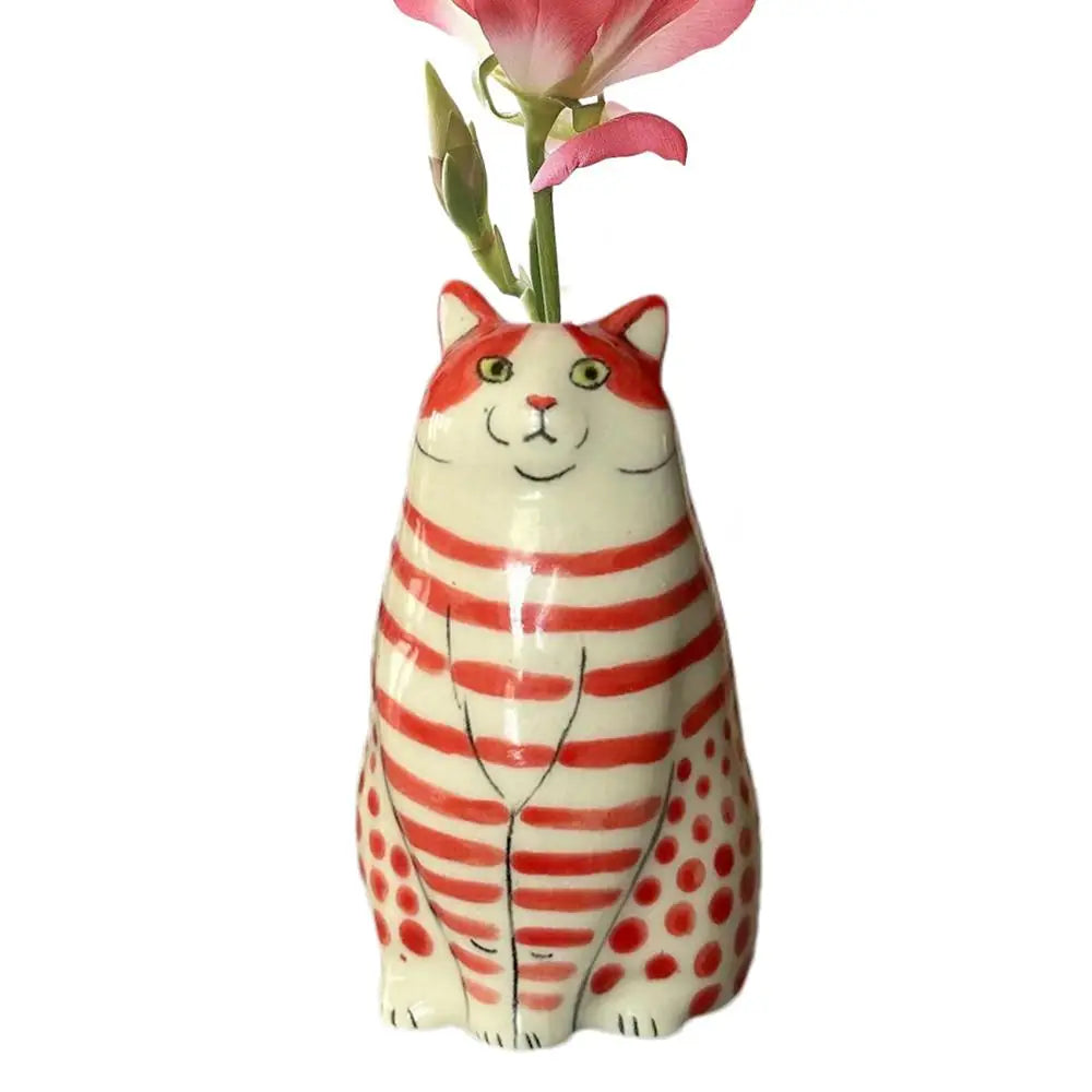 Polka Dot Cat Flower Vase - Dot Pattern Resin Cat Vase - Cat Vase For Home Bookshelf Shelf Decoration Tiny Animal Vases