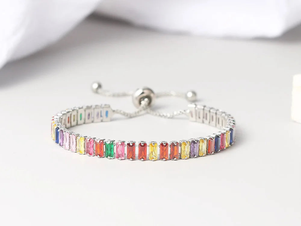 Adjustable Multicolor Tennis Bracelets for Women - Ladies  Rainbow Colorful Zircon Charm Bracelet
