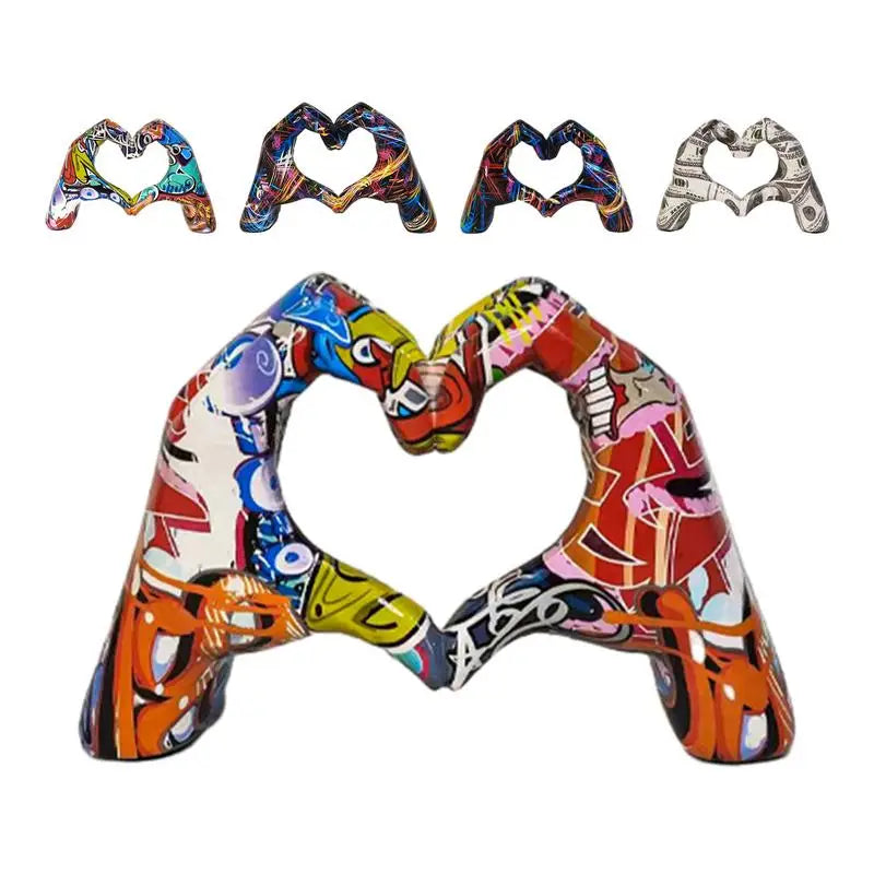 Creative Heart Gesture Sculpture Resin Abstract Hand Love Statue Figurines Wedding Home Living Room Desktop Decoration