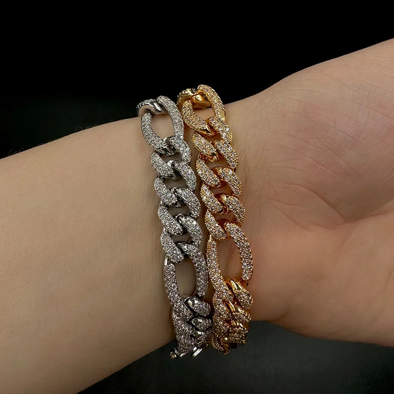 Figaro Bracelet Prong Setting - Real Gold Plated  Jewelry
