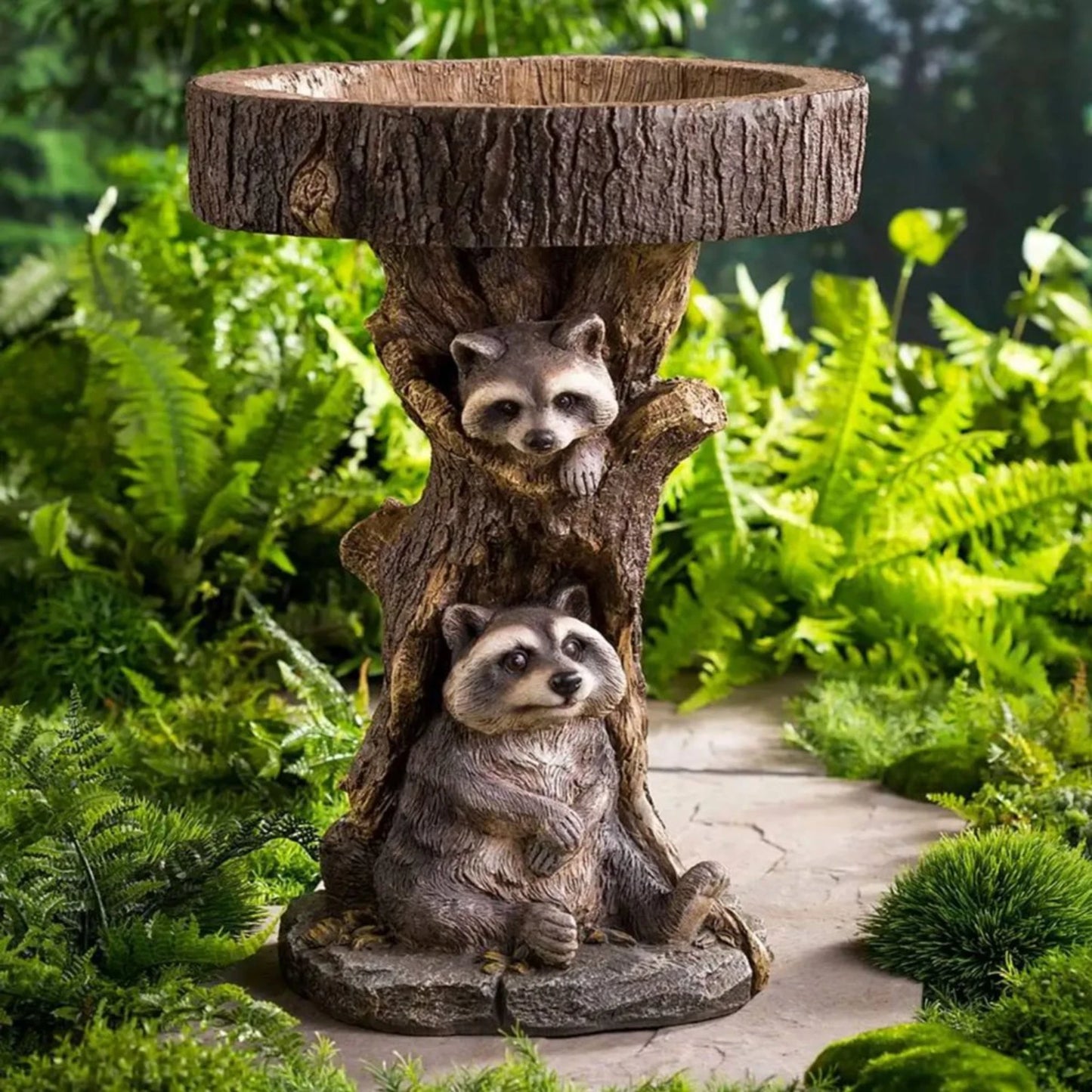 Resin Raccoon Birdbath, - Polyresin Antique Garden Bird Bath For Home Garden Yard