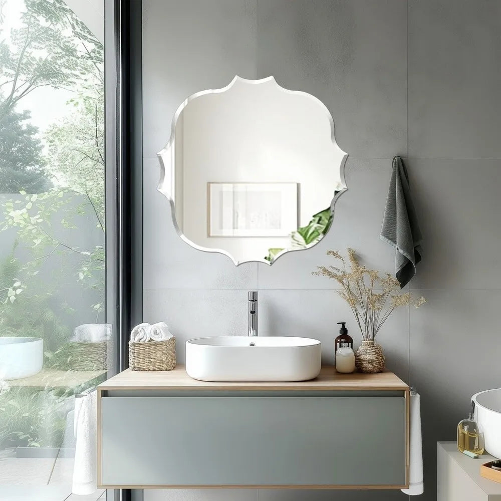 Wall Mirror Scalloped Frameless Beveled Edge