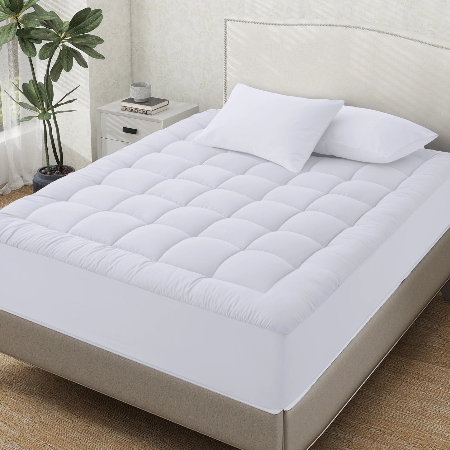 Cooling Mattress Pad Quilted Fitted Mattress Cover - Mattress Topper -  Breathable Mattress Protector with 8-21 Inch Deep Pocket
