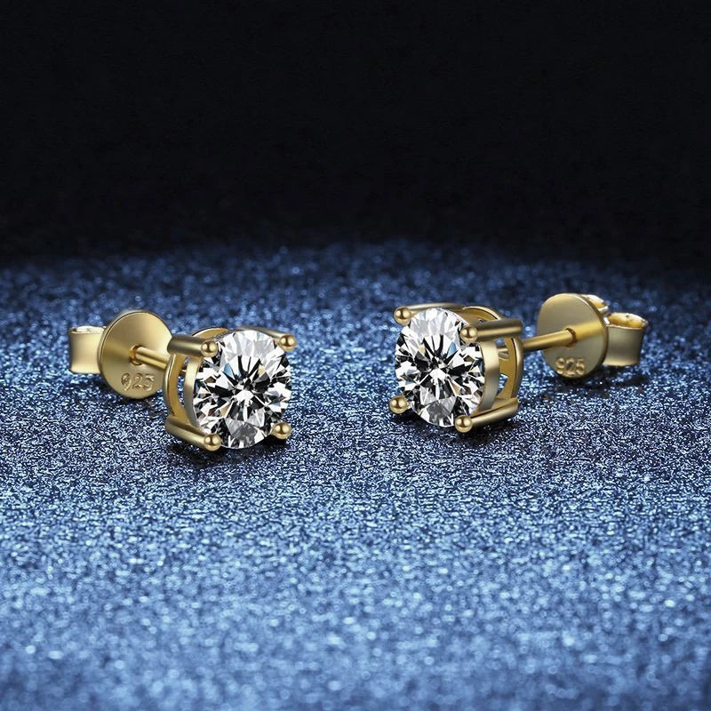 Classic Sterling Silver 925 - Gold Silver Four Claw Stud Earrings for Women