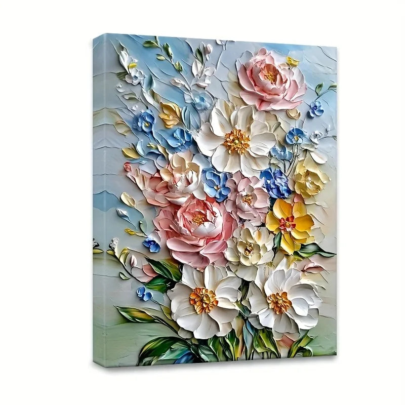 12X16 Inch Framed Vibrant 3D Floral Canvas Art