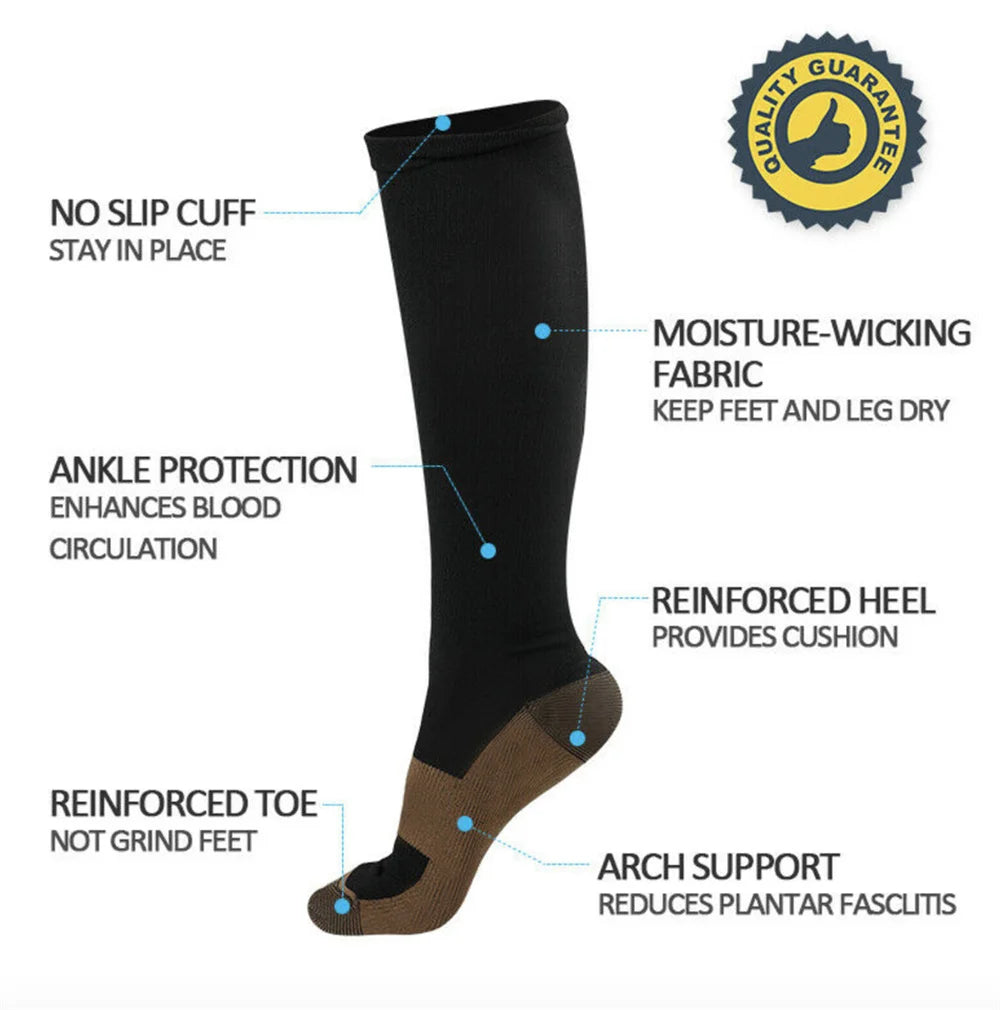 6 Pair Copper Compression Socks Women -Men Anti Fatigue Pain Relief Graduated Unisex Compression Stockings- Knee High 20-30 MmHg