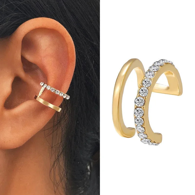 Fashion Zircon Double-layer Ear Cuff -  No Piercing Earring - Unique Metal Geometric Ear Clip for Women