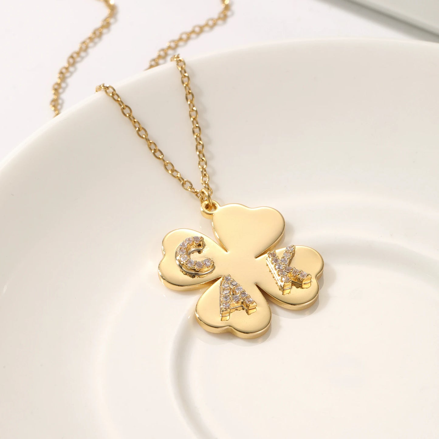 Qitian Clover Necklace With Zircon Letter For Women Personalized Clover Name Letter Pendant Jewelry Christmas Gift ForGirlfriend